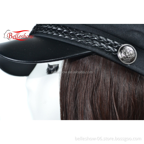 Hot sell Navy hat wig cap fashion girl black straight wig cap Long straight hair hat wig long straight hair